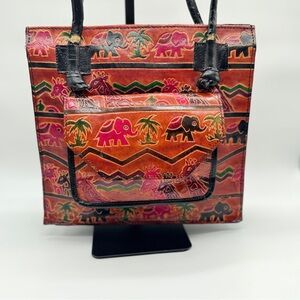 Leather MTC Purse Embossed Safari Elephant,Giraffe Vintage 1992 Shoulder Bag‎